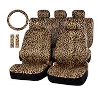AUTOFAN Audel Zebra - Juego de Fundas para Asiento de Coche con 2 Almohadillas para cinturón de Seguridad y Funda Universal para Volante de 15 Pulgadas para Coche, camión, SUV o Furgoneta (Leopardo)