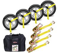 Autofonder Adjustable Vehicle Tie Down Kit with Flat Hook Heavy Duty-Break Strength 10,000 lbs-Working Load 3333 lbs-2" x 10' Lasso Ratchet Straps for Car, Truck, UTV(Classic Yellow)