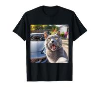 Autofoto de Gato Angustiado con Coche de Carreras JDM para Amantes de los Gatos Kawaii Camiseta