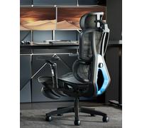 AutoFull Silla de oficina G5, silla de oficina ergonómica con soporte lumbar 6D, reposabrazos ajustable de 360°, silla de malla reclinable con reposapiés, color azul