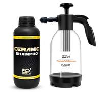 AutoFullCar FullCarX Gold Ceramic Shampoo Champu Ceramico Coche 1L, Lavado Carroceria Espuma Activa Snow Foam, Efecto Hidrofobico Sellante Protector, Limpieza Automovil Detailing (Champú + Foamer)