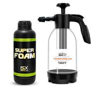 AutoFullCar - FullCarX Gold Super Foam Champú Snow Coche 1L Ultraconcentrado, Espuma Activa Densa pH Neutro, Lavado Carrocería Detailing, Encapsula Suciedad, Compatible Lanza Cubo (Champú + Foamer)