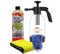 AutoFullCar - Kit Foamer Universal + Champú + Manopla + Toalla microfibra - Kit Generador Alta Espuma Snow Foam sin necesidad de enchufes + Accesorios Car Detailing