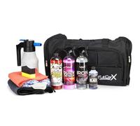 AutoFullCar - Kit Lavadero Coche Completo FullCarX con Foamer Eléctrico, Descontaminante Férrico, Champú PH Neutro, Cera Rápida, Total Black, Toalla Secado XXL, Manopla y Bolsa Detailing Bag