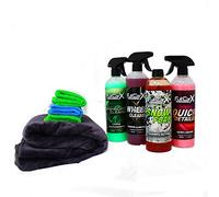 AutoFullCar - Kit Limpieza Coche Moto Exclusivo FullCarX 750 ml Limpia Llantas Cera Líquida Champú Limpia Salpicaderos Bayetas Microfibra Toalla XXL Detailing Exterior Interior