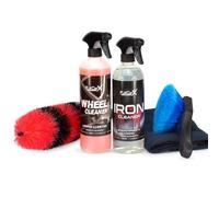 AutoFullCar - Kit Limpieza Llantas Coche FullCarx | Limpia Llantas y Descontaminante Férrico 750ml | Cepillos y Bayeta Microfibra | Elimina Suciedad, Ferodo y Grasa Fácilmente