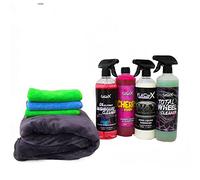 AutoFullCar - Kit Limpieza Premium Coche Moto FullCarX 750 ml - Total Wheel Limpia Salpicaderos Sin Siliconas Cera Carnauba Cherry Foam Bayetas Toalla XXL Detailing Exterior Interior