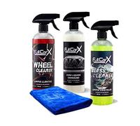 AutoFullCar - Kit Productos Limpieza para Coche FullCarX - Llantas Cristales Cera Líquida de Carnauba Toalla Secado