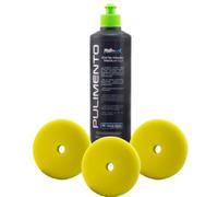 AutoFullCar - Kit Pulido Coche - Pulimento Corte Medio FullCarX 500ml + 3 Boinas diferentes Acabados - Para Pulidora 150 mm. - Carrocería - Faros (Pulimento + 3 Boinas Corte Medio)