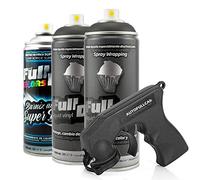 AutoFullCar - Pack 3 Spray Full Dip FULLDIP 2 Sprays Color a elegir + 1 Spray Barniz Brillo de Acabado Resistente (Negro Metalizado)