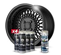 AutoFullCar - Pack 4 Sprays Full Dip Negro Metalizado + 1 Spray Barniz Acabado Brillo - Vinilo Líquido - 400 ml. Unidad - Wrapping