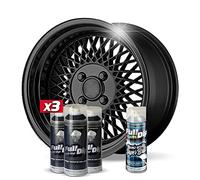 AutoFullCar - Pack Llantas Vinilo Líquido Full Dip Negro Metalizado + Barniz Brillo, 4 Sprays × 400 ml + Adaptador de Regalo | Pelable y Resistente al Agua | Aplicación Fácil y Segura