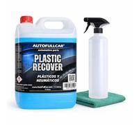 AutoFullCar Plastic Recover 5 Litros, Renovador Plásticos Coche, Restaurador Gomas Molduras Parachoques, Acabado Satinado, Protección Exterior Interior, Incluye Botella con Difusor y Bayeta Microfibra