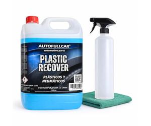 AutoFullCar Plastic Recover 5 Litros, Renovador Plásticos Coche, Restaurador Gomas Molduras Parachoques, Acabado Satinado, Protección Exterior Interior, Incluye Botella con Difusor y Bayeta Microfibra