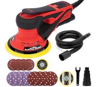 Autolock Lijadora Excentrica disco de 125/150 mm,350W Lijadora Orbital Electrica,7 Velocidades hasta 10,000 RPM,Para trabajar y pulir la madera (Rojo)
