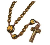 Autom Santa St Padre PIO Pietrelcina 10 mm Madera Bead 19 "Cable Rosario con Tarjeta de oración