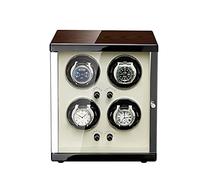 Automatic 4 Watch Winder, In Wood Shell and White Leather,Acrylic Glass,Extremely Silent Motor and Anti-Magnetic Design