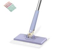 Automatic Cloth Changing Mini Mop, Hands-Free Mini Mop Compatible with Face Towels, 360°Rotating Head Portable Push-Pull Handle Design for Floor Mirror Wall Bathroom Kitchen (Purple,94CM)