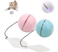 Automatic LED Intelligent Cat Ball, Automatic Rolling Ball with Feather and Lights, Rechargeable Cat Toy with Smart Sleep Mode, Smart Cat Hunting Toy, USB Charging Moving Cat Ball (Pink+Blue)