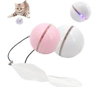 Automatic LED Intelligent Cat Ball, Automatic Rolling Ball with Feather and Lights, Rechargeable Cat Toy with Smart Sleep Mode, Smart Cat Hunting Toy, USB Charging Moving Cat Ball (Pink+White)