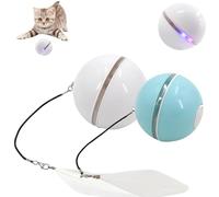 Automatic LED Intelligent Cat Ball, Automatic Rolling Ball with Feather and Lights, Rechargeable Cat Toy with Smart Sleep Mode, Smart Cat Hunting Toy, USB Charging Moving Cat Ball (Whinte+Blue)