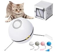 Automatic LED Intelligent Cat Ball, Interactive Cat Toy Ball, Self Rolling Ball Cat Toy, with Feather and Bell, Moving Cat Toy for Bored Indoor Adult Cats (White)