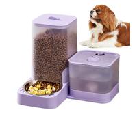 Automatic Pet Feeder, Cat Food Dispenser, Waterer Bowl Set, Stainless Steel Dish, Storage Container Base, Large Capacity, Feeding for All Pet Sizes, Gray Purple 30.5x26.5x14.5cm