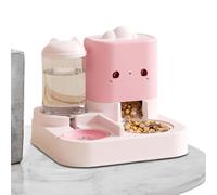 Automatic Pet Feeder, Water Dispenser, 11.42x10.24x9.06 Inches Size Compact Dispensing Food, Space Saving Bowl for Small & Medium Cats and Dogs, Yellow, Pink