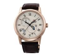 Orient Reloj mecánico Sun & Moon (42,5 mm), Esfera Marfil/Piel marrón RA-AK0007S30B