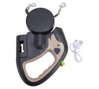 Automatic Retractable Dog Leash Adjustable Length 500mah Battery Dual Head Pet Walking Leash Extendable Tape Lead for 2 Dogs (Khaki)