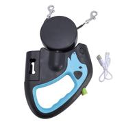 Automatic Retractable Dog Leash Adjustable Length 500mah Battery Dual Head Pet Walking Leash Extendable Tape Lead for 2 Dogs (Light Blue)
