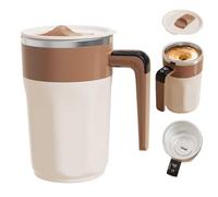Automatic Stirring Coffee Cup with Temperature Display,Rechargeable Self Stirring Coffee Mug with Lid,Multifunctional 400ML Spin Mug,Mixing Cup for Coffees Milk Other Beverages Home Office (Brown)