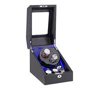 Automatic Watch Winder Wood Shell Carbon Fiber Leather Exterior Soft Flexible Watch Pillow Dual Power Supply Quiet Motor(A-4+0