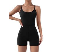 AUTOMET Overol de una pieza para mujer, con pantalones cortos, sexy, para entrenamiento, verano, gimnasio, yoga, ropa de moda, Negro -, M