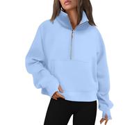 AUTOMET Sudaderas con Capucha para Mujer, Media Cremallera, de Forro Polar, con Cremallera de un Cuarto, Ropa de Moda para otoño 2025, Azul Claro, Large