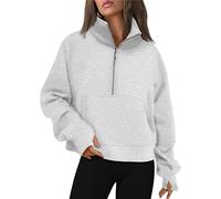 AUTOMET Sudaderas con Capucha para Mujer, Media Cremallera, de Forro Polar, con Cremallera de un Cuarto, Ropa de Moda para otoño 2025, Gris, S