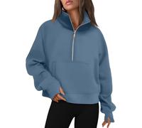 AUTOMET Sudaderas con Capucha para Mujer, Media Cremallera, de Forro Polar, con Cremallera de un Cuarto, Ropa de Moda para otoño 2025, Azul, Large