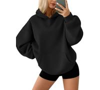 AUTOMET Sudaderas de Gran tamaño con Capucha de Forro Polar para Mujer, Mangas largas, Camiseta Tipo pulóver, Conjuntos de otoño 2024 con Bolsillo, Negro -, XL