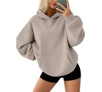 AUTOMET Sudaderas de Gran tamaño con Capucha de Forro Polar para Mujer, Mangas largas, Camiseta Tipo pulóver, Conjuntos de otoño 2024 con Bolsillo, Café Gris., S
