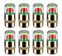 Automotive Pressure Monitoring Valve Caps, Car Tire Pressure Monitor Valve Stem Caps, Easy To Read 3 Color Eye Alert, Fit for Most Cars (Gold,8Pcs)