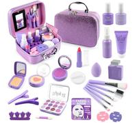 AUTOMP Maletín de maquillaje para niños a partir de 3 años, 25 piezas, juego de maquillaje de juguete sin cosméticos reales, juguete realista y seguro con bolsa de cosméticos como cumpleaños