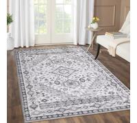 Auton Alfombra Suave Vintage Lavable Antideslizante de Pelo Bajo para Dormitorio, Sala de Estar, Comedor y Oficina - Interior, 120 x 170 cm, Gris