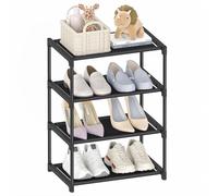 Autonomier Zapatero pequeño de 4 niveles, estante organizador de zapatos portátil apilable estrecho para armario, piso, entrada, dormitorio, tela no tejida, estante de organización de zapatos para
