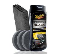 autopflege Juego de refrescadores de plástico para coche para interior y exterior | Meguiar's Ultimate Black Plastic Restorer + 3 x almohadillas aplicadoras + paño de pulido | Cuidado de plástico para