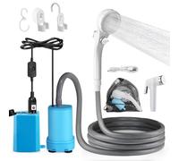 AUTOPkio Ducha Camping Portátil, Ducha Acampada 12V 24V al Aire Libre con 4500mAh Batería Recargable y Bomba para Autocaravanas, Viajes, Lavado de Autos (Azul)