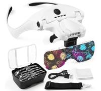 AUTOPkio Gafas Lupa con 4 Luz LED, USB Recargable Lentes de Aumento 5 Lentes 1.0X, 1.5X, 2.0X, 2.5X, 3.5X para Reparaciones, Coser, Joyería