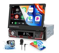 Autoradio Carplay 1 DIN Wireless Android Auto Navi 7 pollici Pantalla Extraible Táctil Reproductor con Bluetooth Mirror Link per iOS/Android WiFi GPS Doppia USB FM/Am Autoradio+Telecamera posteriore