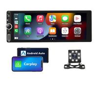Autoradio Solo DIN Compatible con CarPlay inalámbrico Android Auto Radio para automóvil con Pantalla táctil de 6.86" Bluetooth con cámara de visión Trasera FM/RDS Tipo C USB 2.1A Carga rápida