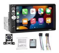 Autoradio Solo DIN con Apple Carplay Android Auto, 7" Bluetooth Radio de Coche con AUX/TF/USB EQ Radio FM Mirror Link SWC, receptores de Audio para Coche con cámara de visión Trasera de 8 LED