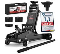 AUTORIA Gato hidráulico 2,5T - Gato hidráulico plano con maleta, 3X revestimiento de goma y adaptador - para coches y vehículos con suspensión baja - hasta 2.500 kg de capacidad de carga